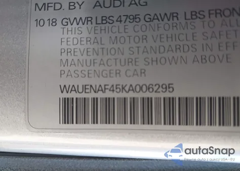 2019 Audi A4 45 Premium из США, поврежденный, VIN WAUENAF45KA006295